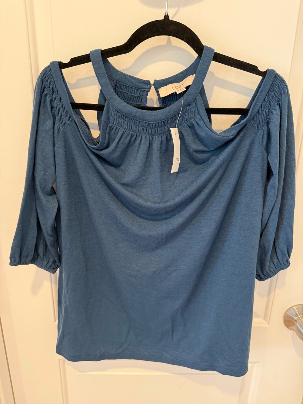 LOFT Dusty Blue Cold-Shoulder Knit Top